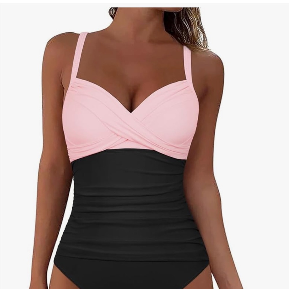 Elegant Pink and Black One-Piece Swimsuit